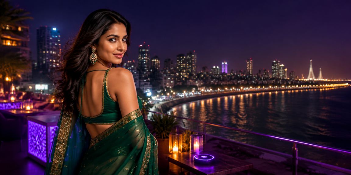 Modern Indian woman using mobile payment in Mumbai